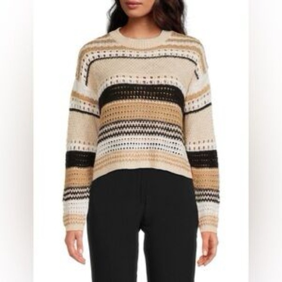 Sweaters - Chic Striped Beige and Black Women's Sweater